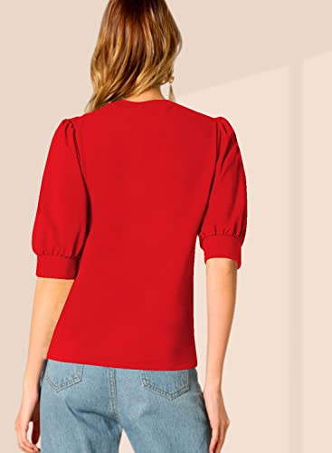 Image of Dream Beauty Fashion Women's Puff Sleeve Round High Neck Top Balloon Bishop Sleeve Elegant Casual Tee (23 inch Inches)- (Top Sofia P)