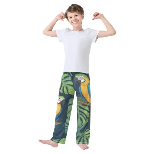 Parrots and Leaves Boys Long Pants Soft Trousers Elastic Waist Kids Lounge Bottoms with Pockets S-XL2