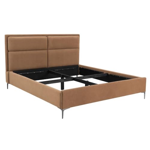 Image of Wakefit Bed | King (78 X 72) Solid Wood Bed, Upholstered, Without Storage, 3 Year Warranty - Zewail - Napoli Tan