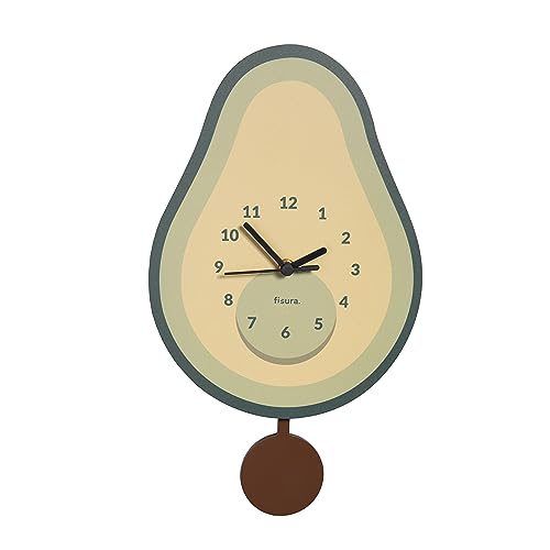 Fisura – Reloj de Gato con Cola. Reloj de Pared Original. Reloj de Pared silencioso de 46 x 8 centímetros. Madera y ABS. 1 Pila AA (no incluida) (Aguacate, Verde)