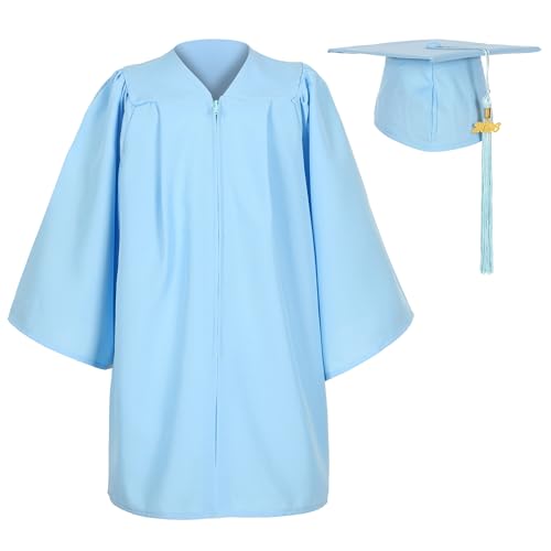 Image of Matte Kindergarten Preschool Graduation Gown and Cap Set with Year Tassel for Kids