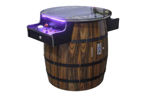 Retro Barrel Style Arcade Game – 2 Player Cocktail Cabinet with 516 Classic Games – 26' LCD Screen, Trackball Controls, Adjustable LED Lights – Pre-Assembled Heavy-Duty Coin/Free Play Cabinet