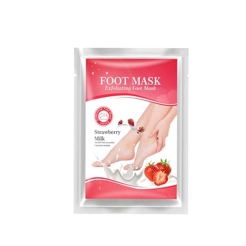 1 Pares Mascarilla Pies Exfoliante, Calcetines Exfoliantes de Pies,Foot Peel Mask para Mujeres y Hombres,Para Callos y Piel Seca(Fresas)