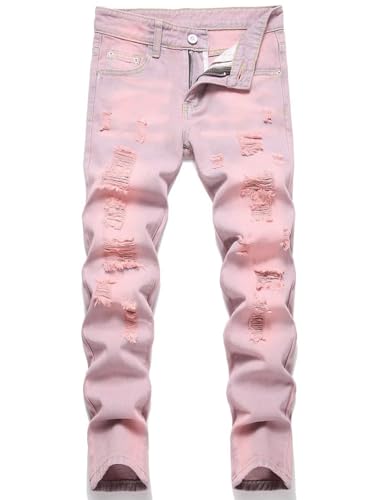 Fashion Boy's Distressed Ripped Straight Jeans Kids Slim Fit Washed Denim Pants Size 5-16