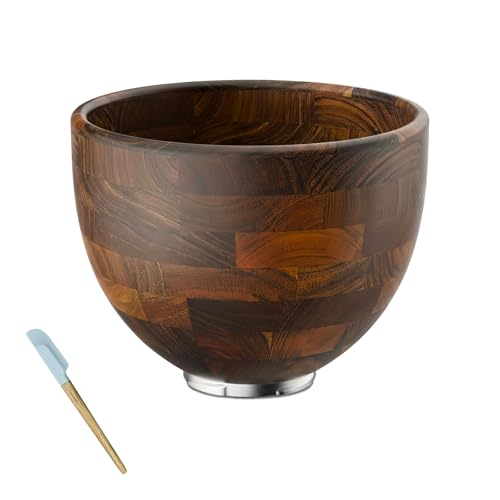 Binken Walnut Wooden Mixing Bowl Compatible with 4.5 & 5 QT Tilt-Head Stand Mixers 5 Quart Natural Wood Dough Bowl for Baking Kitchen Prep & Serving