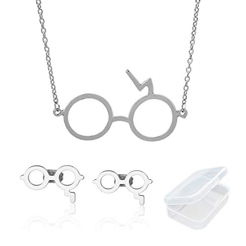 Preisvergleich Produktbild PPX Silber Brille kleine Ohrstecker und Halskette Set Frauen Männer
