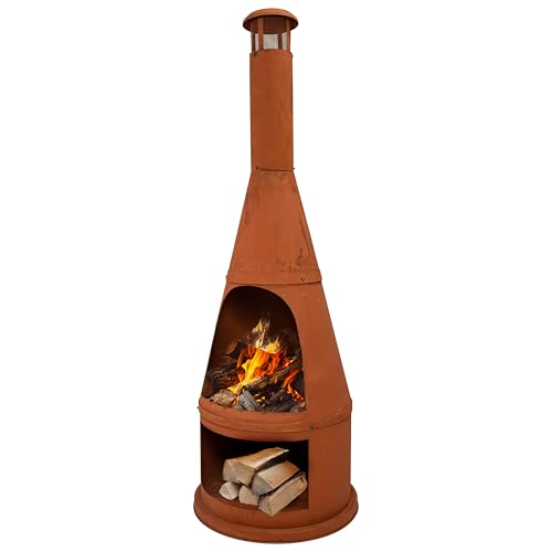 Sunnydaze 70' Tall Wood-Burning Outdoor Chiminea Fire Pit with Built-in Log Holder - Steel Large Chiminea Outdoor Fireplace for Patio or Backyard - Rustic