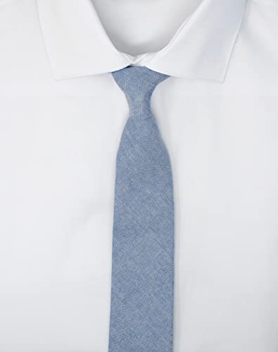 Image of Men's Chambray Cotton Skinny Necktie Tie Textured Distressed Style - 2.5 inch Width