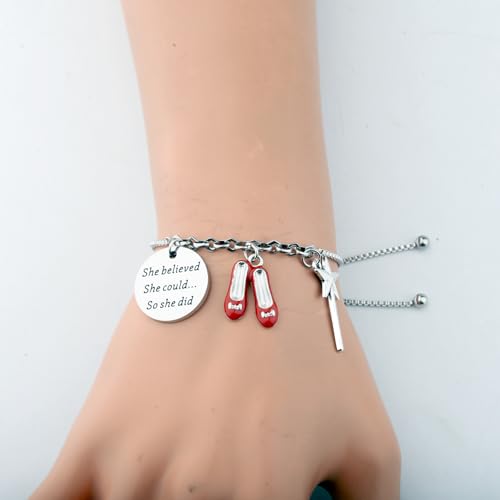 PLITI Dorothy Gift Dorothy Ruby Gift She Believed She Could So She Did Ruby Slippers Bracelet For Fantasy Movie Fan3