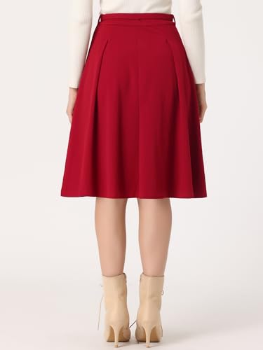 Image of Allegra K Women's Office Work Skirts Belted Waist Midi A-Line Pleated Skirt