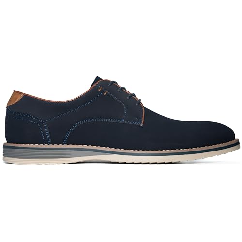 Men's Classic Oxford Casual Shoes, Navy Blue Suede PU with Brown Trim, Comfort TPR Sole2