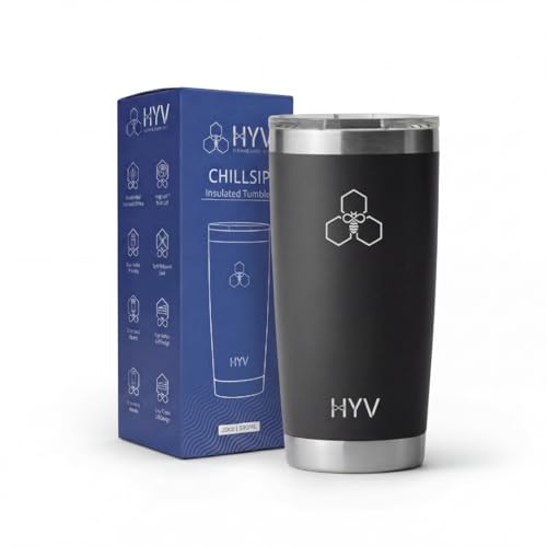 Image of HYV ChillSip Insulated Coffee Mug Tumbler 600ml | Double Wall Vacuum Stainless Steel Travel Mug with Leakproof Magnetic Lid | Hot & Cold | Flask for Office, Gym & Travel | Midnight Black