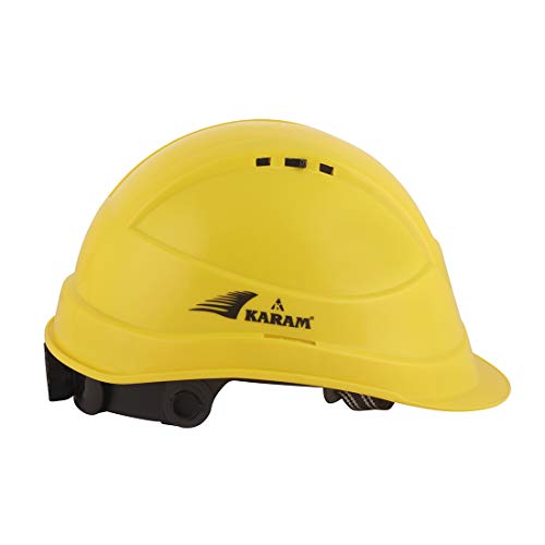 Image of KARAM PN542 Safety Helmet for Men Industrial| Ratchet Type Adjustment with Adjustable Chin Strap | Ventilation & Side Slot for Attachment | EN Certified Hard Hat | Lemon Yellow (Pack of 3)