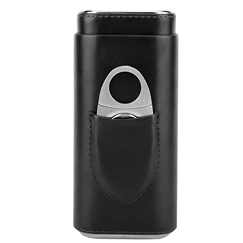 IWILCS Humidores de cuero de puros, Humidor de caja de cigarros, Estuche de cuero portátil, caja de cuero de puros, caja de 3 tubos con cortador...