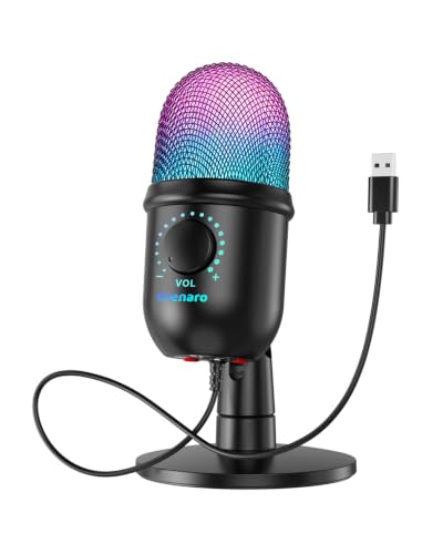Image of GRENARO Gaming Mic for PC, USB Condenser Mic with RGB Lights, Plug & Play | Noise Cancellation, 1-Click Mute, 0-Lantency Monitoring, Cardioid Podcast Mic for PC, Streaming, YouTube Video Recording