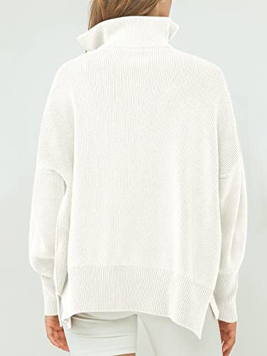 Image of ANRABESS Womens Oversized Quarter Zip Pullover Sweaters | Fall Fashion Outfits, Long Sleeve Slit Side, Baggy Loose Fit, 1 /4 Zip Lapel Collared, Ribbed Knit Soft Warm Winter Clothing