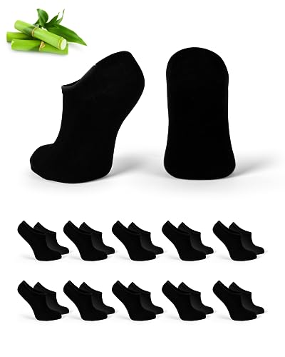 Basic Treasure 10 Paar Bambus Damen Füßlinge - 37-41 - No show Sneakersocken, Unsichtbare Unisex Bambussocken, Atmungsaktiv gegen Schweißfüße (Schwarz)