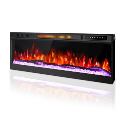 Mexhome 36" Ultra-Narrow Bezel Electric Fireplace Heater - Modern Thin Design, Wall/Recessed Mount, 12 Multicolored Flames, Smart APP, Crystal/Driftwood Kits, Timer