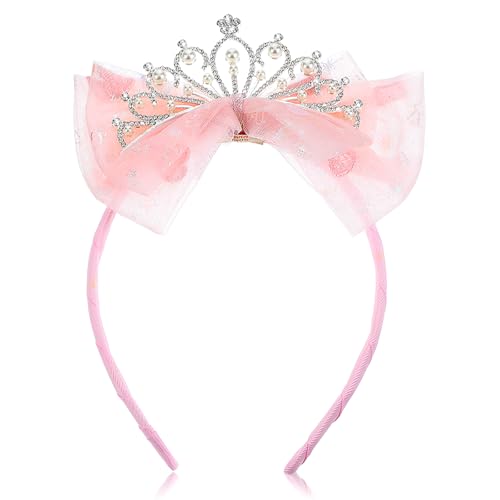 Ymapinc Rosa Prinzessin Krone Mädchen，Süße Fee Diadem mit Tüllschleife Krone Geburtstag Tiara Rosa Kopfschmuck für Kleinkinder