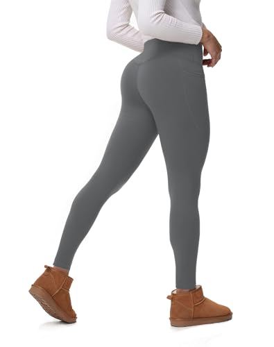 YOYOYOGA Fleece Lined Leggings Women with Pockets Tummy Control High Waisted Thermal Yoga Pants Workout Warm Winter2