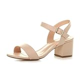 Ajvani Women Ladies Low Block Heel peep Toe Ankle Strap Strappy Party Sandals, Nude Matt, 5 UK