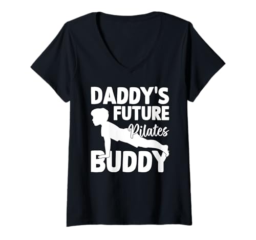 Damen Papas Zukunft Pilates Buddy - Pilates Baby T-Shirt mit V-Ausschnitt Damen Papas Zukunft Pilates Buddy - Pilates Baby T-Shirt mit V-Ausschnitt