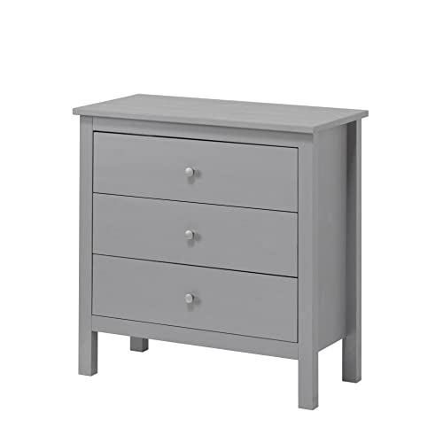 hagge home Cómoda de madera escandinava con 3 cajones, aparador, cómoda de tienda, armario auxiliar para pasillo, salón, dormitorio, 75 x 37 x 75 cm, gris Cover