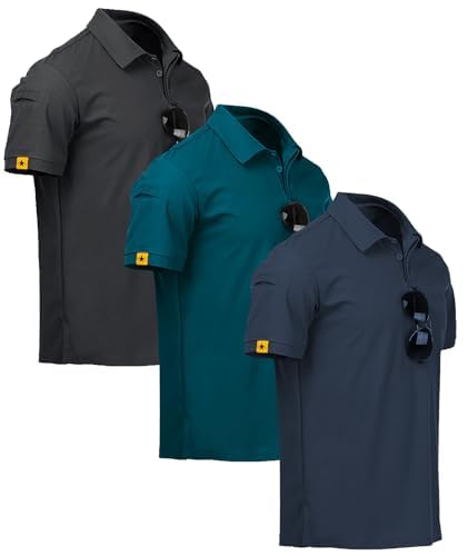 ZITY 3 Pack Polo Uomo Manica Corta Tshirt Traspirante ad Asciugatura Rapida Uomo Polo Estiva Camicia Sportiva Casual Camicia da Golf Regular Fit