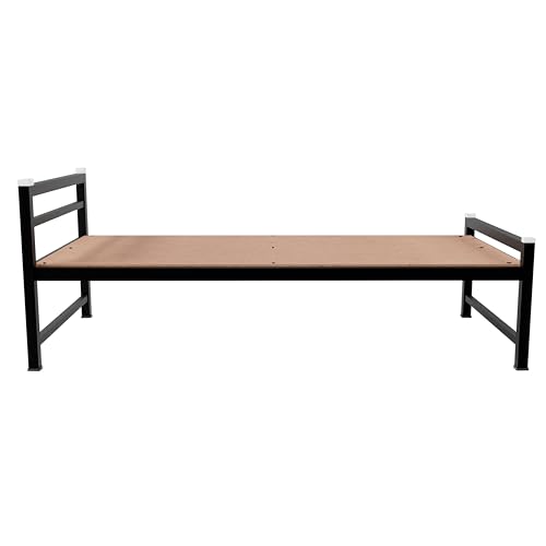 Image of ZIAULA Premium Bed SingleSize 3x6 Feet Cot for Bedroom Heay Duty Strong Metal Cot Iron Semi Folding Bed Easy Portable Iron cotSingle (3x6 Feet, with Attached Board), Painted, Black