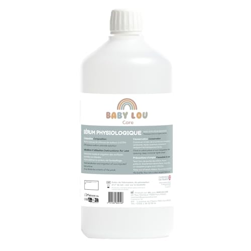 BABYLOU CARE | Suero Fisiológico Botella 1L | NaCl 0,9% | Fabricado en Francia | Lavado de fosas nasales | Higiene de la nariz | Para irración externa
