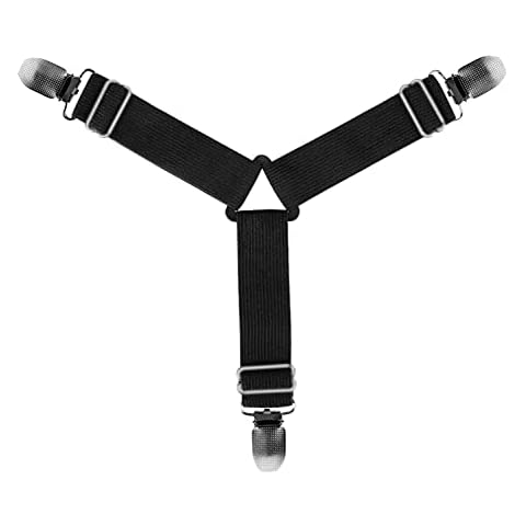 MYCAMBAY Black 4pcs Bed Sheet Holder - Corner Triangle Mattress Cover Clips to Hold Sheets in Place - Adjustable Bed Bands Fasteners - Heavy Duty Grippers - Suspenders Fitted for Bedding Bedsheet Cover