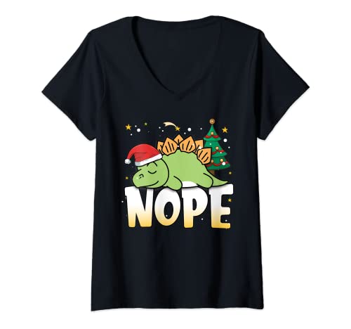 Mujer Dinosaurio de Navidad Nope perezoso Dino Niños Niñas Ropa Divertido Camiseta Cuello V