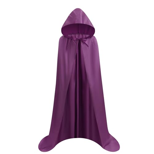 Proumhang Viola scuro Mantello con Cappuccio Lungo in Raso Adulto Costume di Halloween Capo Masquerade Costume di Natale L