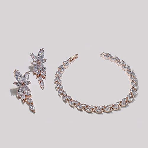 Udylgoon Bride Cubic Zirconia Earrings Bracelet Jewelry Set For Bridesmaid Wedding Party Prom Homecoming (Rose Gold) #TOP5