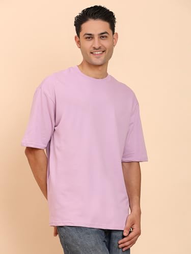 Image of Amazon Brand - Anarva Men's Oversized Cotton T-Shirt | Crew Neck | Half Sleeve | Solid Casual Tee