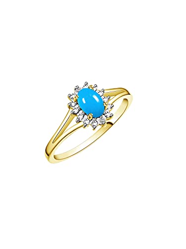 Image of Rylos Halo Ring: Diamond Birthstone with 6X4MM Oval Gemstone - Women's Jewelry in Yellow Gold Plated Silver - Stunning Diamond Ring Sizes 5-10