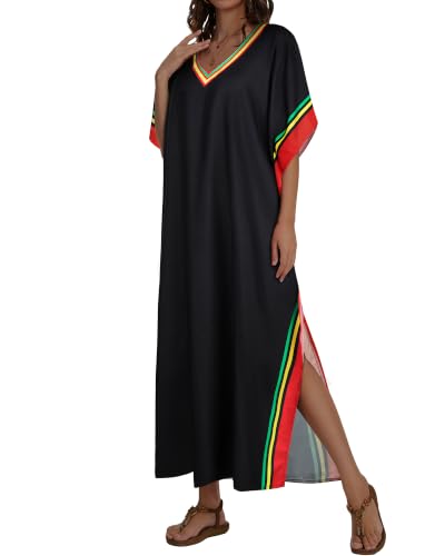 Image of Kaftan Dresses for Women V Neck Caftan Batwing Sleeve Swimsuit Cover Up | JILUVIN Plus Size Beach Swimwear Dress, Loose Fit Maxi Print Moomoo, Casual Mumu Nightgown Mrs Roper Costumes Vocation 2026