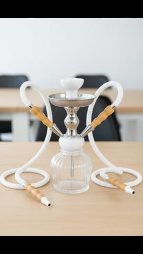 Image of FAB HOME DECOR QT Econo Dual Hose Hookah | Designer Double Pipe Aluminium Stem 12 Inch Glass, Steel Hookah Set For Heavy Smoke | Perfect for Party Lovers (White)