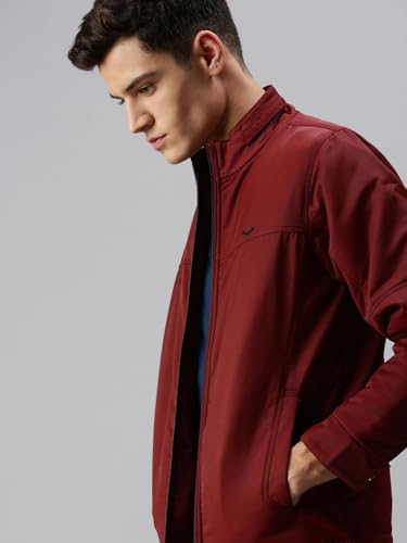 Image of SHOWOFFFF Men Solid Front-Open Jacket | Stand Collar Full Sleeves Nylon Jacket's for Mens | Slim Fit Regular Length Jackets for Men's