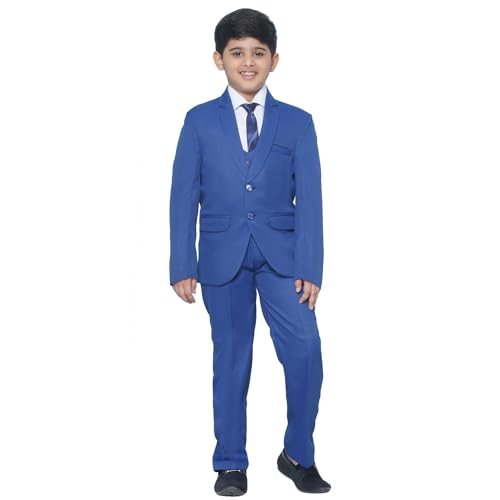 Image of AJ DEZINES Kids 5 Piece Solid Cotton Blend Coat Pant Suit Set For Boys