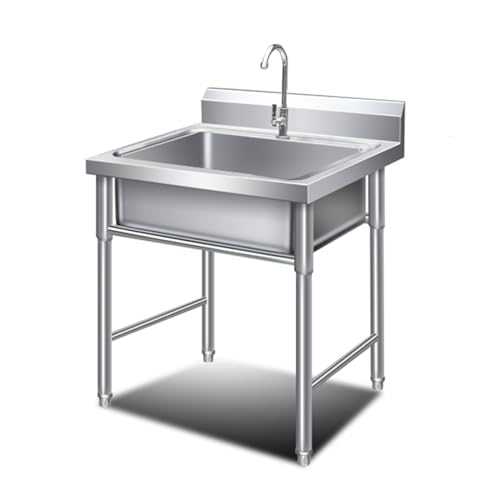 YXCUSAM Fregadero independiente, cuenco individual de acero inoxidable, con tubo de agua fría y caliente, para cuarto de lavado, baño