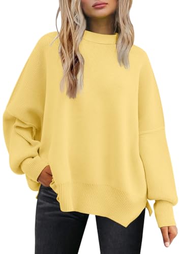 LILLUSORY Women's Oversized Batwing Sweaters 2025 Fall Outfits Trendy Crewneck Knit Side Slit Fashion Pullover Tops