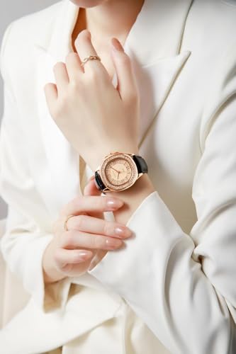 Image of Giordano Luxury Analog Watch for Women with Crystal-Studded Bezel & Leather Strap - Octagonal Case, Elegant Quartz Wristwatch