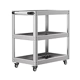 MISHIP ステンレス製ツールカート 工具ワゴン 整備用 ツールワゴン 3段 耐荷重200KG 幅67×奥行37×高さ75CM 回転キャスター付き ブレイキー付き 工具カート 工具台車 DIY 自動車用 ガレージ キッチン 作業台 倉庫 研究室 病院 美容院