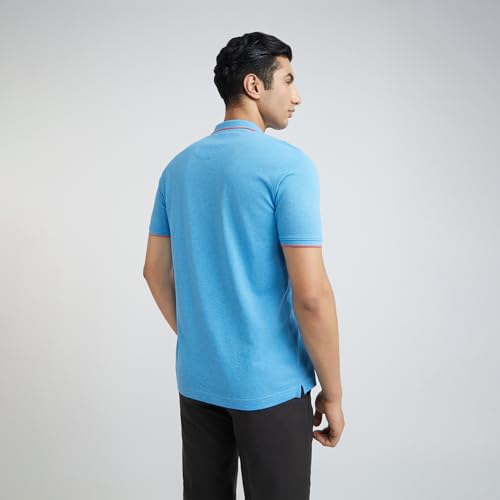 Image of Park Avenue Men's Cotton Polyester Blend Solid Pattern Slim Fit Rib Collar Polo Neck Half Sleeve Casual T-Shirt