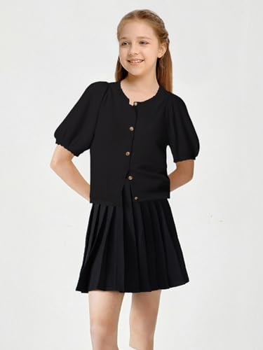 BeautyNee Girls Short Sleeve Cardigan Crew Neck Lightweight Summer Shirts Button Down Knit Shrug Sweater Tops3