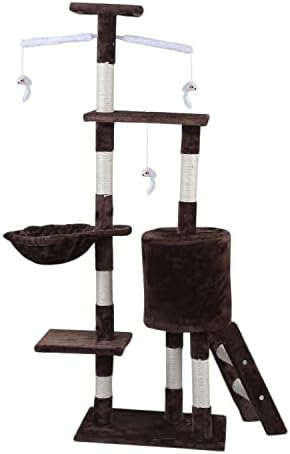 Cat Tree, 143cm Cat Scratch Posts Multi-Level Stable Cat Climbing Tower Cat Activity Trees with Ladder, Indoor Pet Activity Furniture Play House for Kitty Kitten