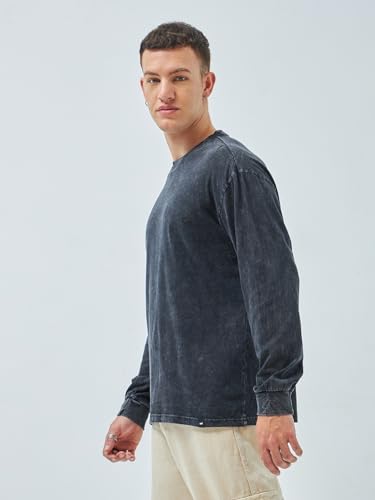 Image of Bewakoof Men's Solid Oversized Fit Full Sleeve Round Neck Cotton T-Shirt
