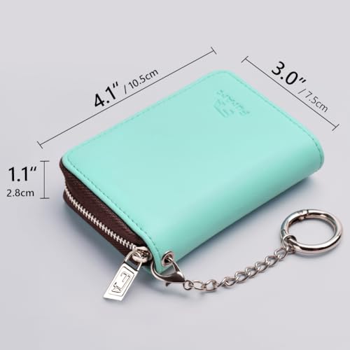 Image of FurArt Zipper Wallet Women, RFID Blocking Credit Card Wallet, Business Card Holder, Compact Size KeyChain Wallet, Lake Blue, small, Classic