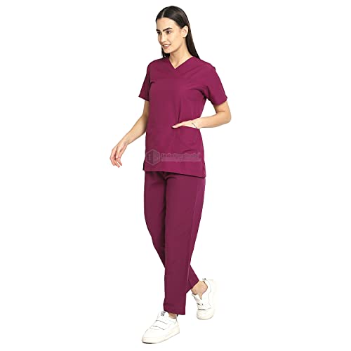 Image of IS IndoSurgicals Faux Wrap Scrub Suits for Doctors Women OT Dress (S, Wine)